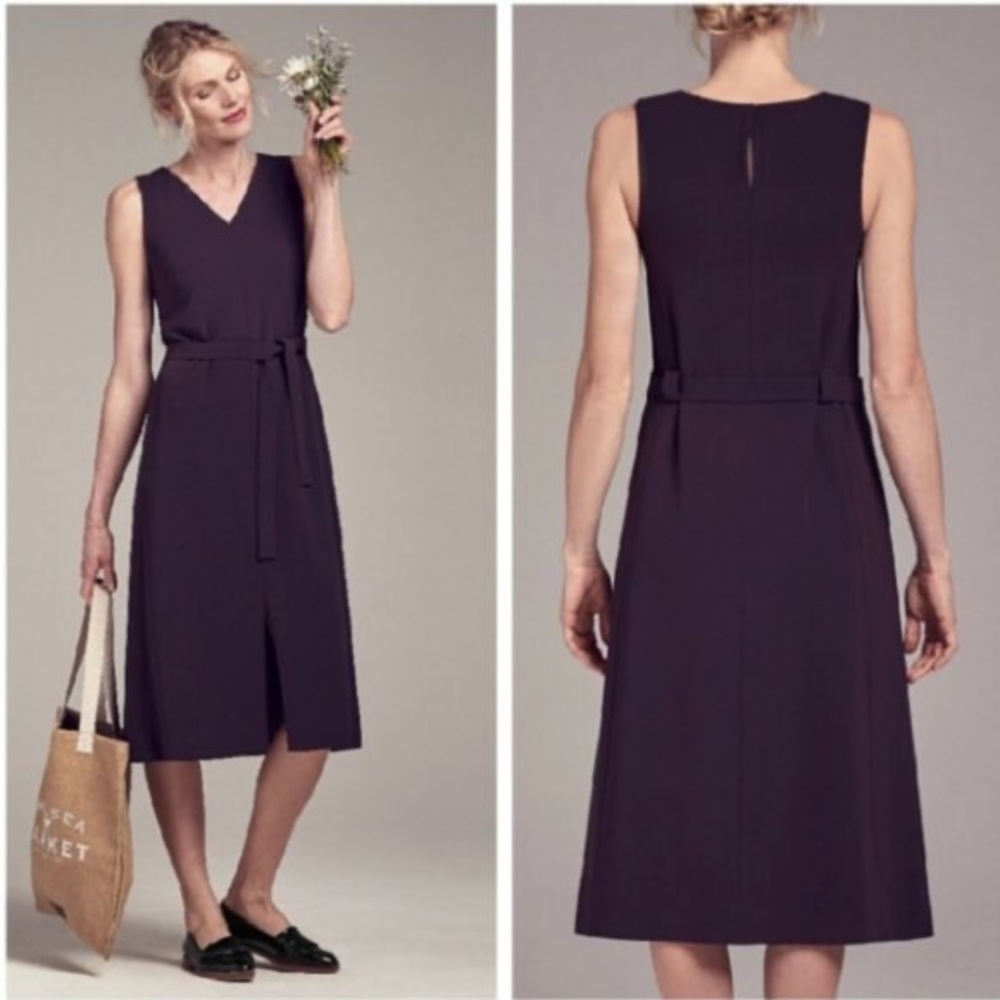 MM Lafleur Susan dress W belt Purple W slit thick durable sleeveless V neck Sz L